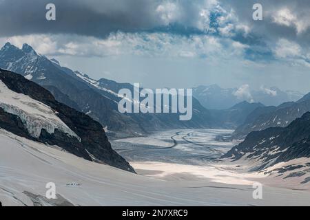 Blick über den Aletsch-Gletscher vom Jungfraujoch, Berner Alpen, Schweiz Stockfoto