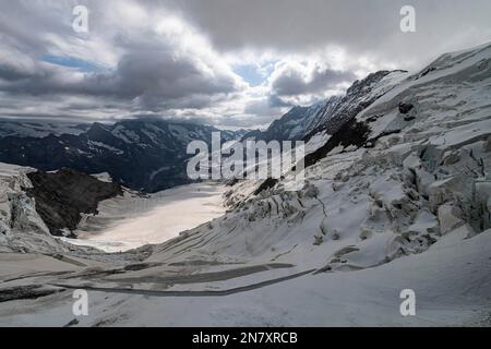 Blick über den Aletsch-Gletscher vom Jungfraujoch, Berner Alpen, Schweiz Stockfoto