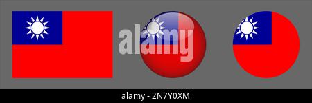 Taiwan Flag Set Collection Vector Stock Vektor