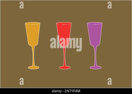 Ein Glas mit Getränken und Cocktails auf farbigem Alkoholhintergrund Stock Vektor