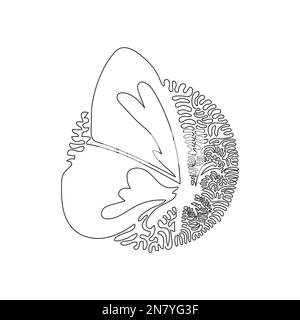 Eine einzelne, geschwungene Linienzeichnung mit einzigartiger abstrakter Schmetterlingskunst. Durchgehende Linien zeichnen grafische Designvektoren Illustration eines menschenfreundlichen Schmetterlings für Stock Vektor