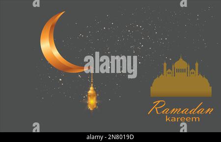 Ramadan-Grußkarte. Halbmond-Islamisch mit Moschee für Ramadan Kareem und eid mubarak. Goldenes Halbmondmuster, Hintergrund. Stock Vektor