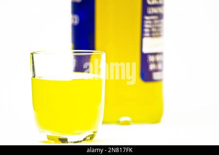 Leckeres hausgemachtes Limoncello in Glas Stockfoto