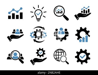 Flache Business-Ikone. Schwarze und blaue Symbole Stock Vektor