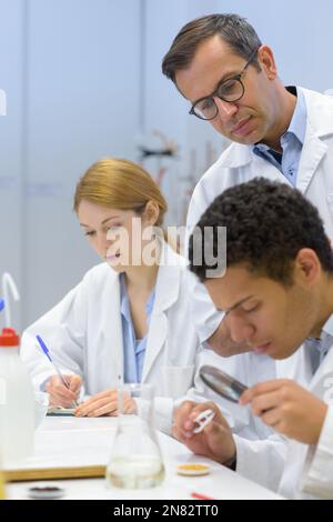 Zwei junge Leute tun die Kultivierung der wissenschaftlichen Forschung Experiment Stockfoto