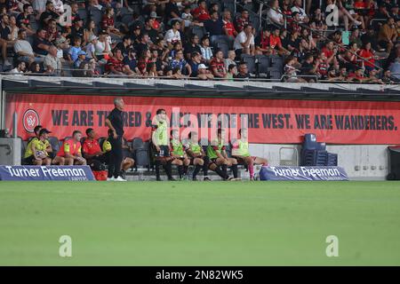 Sydney, Australien. 11. Februar 2023. 11. Februar 2023; CommBank Stadium, Sydney, NSW, Australien: A-League Football, WESTERN Sydney Wanderers gegen Sydney FC; Western Sydney Wanderers Bench Credit: Action Plus Sports Images/Alamy Live News Stockfoto