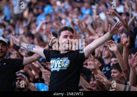 Sydney, Australien. 11. Februar 2023. 11. Februar 2023; CommBank Stadium, Sydney, NSW, Australien: A-League Football, WESTERN Sydney Wanderers gegen Sydney FC; Fans des Sydney FC Credit: Action Plus Sports Images/Alamy Live News Stockfoto