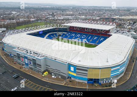 Allgemeiner Außenblick auf das Cardiff City Stadium, Heimstadion von Cardiff City vor dem Sky Bet Championship-Spiel Cardiff City vs. Middlesbrough im Cardiff City Stadium, Cardiff, Großbritannien, 11. Februar 2023 (Foto von Craig Thomas/News Images) Stockfoto