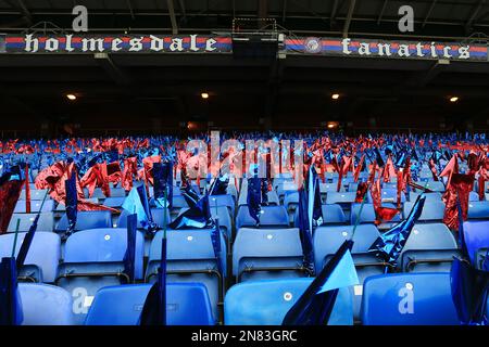 London, Großbritannien. 11. Februar 2023. Ein allgemeiner Überblick über die Flaggen, die vor dem Anstoß während des Premier League-Spiels zwischen Crystal Palace und Brighton und Hove Albion im Selhurst Park, London, England am 11. Februar 2023 gelegt wurden. Foto von Carlton Myrie. Nur redaktionelle Verwendung, Lizenz für kommerzielle Verwendung erforderlich. Keine Verwendung bei Wetten, Spielen oder Veröffentlichungen von Clubs/Ligen/Spielern. Kredit: UK Sports Pics Ltd/Alamy Live News Stockfoto