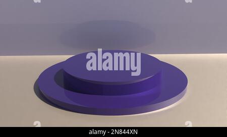 Violettes rundes Podium. Abstract 3D Concept beleuchteter Sockel mit Hintergrund. 3D-Renderstudio mit Podium. Stockfoto