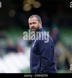 Dublin, Irland. 11. Februar 2023. 11. Februar 2023; Aviva Stadium, Dublin, Irland: Six Nations International Rugby, Irland gegen Frankreich; Andy Farrell Ireland Head Coach Credit: Action Plus Sports Images/Alamy Live News Stockfoto