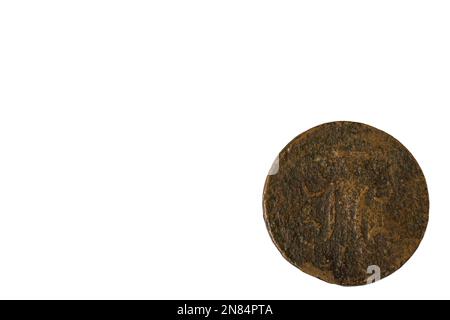 Nahaufnahme der Rückseite der alten russischen Münze mit einem Penny Silberadler von 1842. Numismatisches Konzept. Schweden. Stockfoto