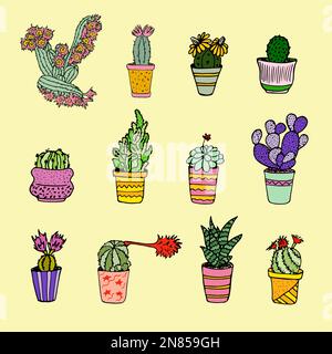 von Hand gezeichnete kakteen in einem Kreis Stock Vektor