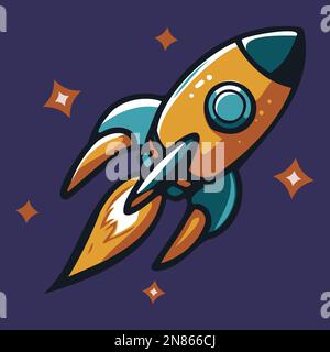 Raketenstart und Fliegen. Rocketship Retro Vintage Vektor Illustration. Stock Vektor