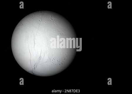 Digitales Foto von Enceladus, einem der Monde des Saturn. Stockfoto