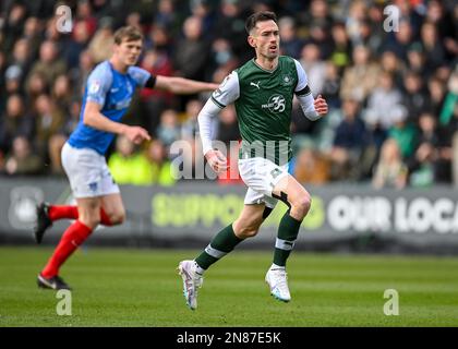 Plymouth Argyle Forward Ryan Hardie (9) während des Spiels der Sky Bet League 1 Plymouth Argyle vs Portsmouth at Home Park, Plymouth, Großbritannien, 11. Februar 2023 (Foto: Stanley Kasala/News Images) Stockfoto