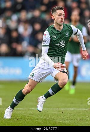 Plymouth Argyle Forward Ryan Hardie (9) während des Spiels der Sky Bet League 1 Plymouth Argyle vs Portsmouth at Home Park, Plymouth, Großbritannien, 11. Februar 2023 (Foto: Stanley Kasala/News Images) Stockfoto