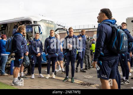 Edinburgh, Großbritannien. 11. Februar 2023. 11. Februar 2023; Murrayfield Stadium, Edinburgh, Schottland: Six Nations International Rugby, Schottland gegen Wales; das schottische Team trifft bei Murrayfield Credit ein: Action Plus Sports Images/Alamy Live News Stockfoto