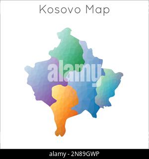 Niedrige Poly-Karte des Kosovo. Polygonale Karte des Kosovo im Mosaikstil. Stock Vektor