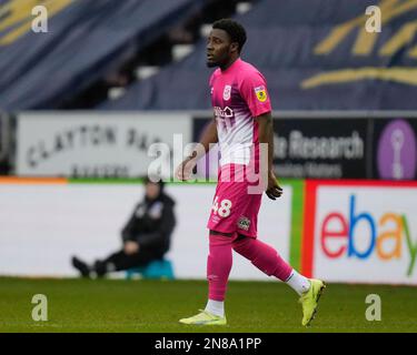 Wigan, Großbritannien. 11. Februar 2023. Jahiem Headley #48 of Huddersfield Town während des Sky Bet Championship-Spiels Wigan Athletic vs Huddersfield Town im DW Stadium, Wigan, Großbritannien, 11. Februar 2023 (Foto von Steve Flynn/News Images) in Wigan, Großbritannien, am 2./11. Februar 2023. (Foto: Steve Flynn/News Images/Sipa USA) Guthaben: SIPA USA/Alamy Live News Stockfoto