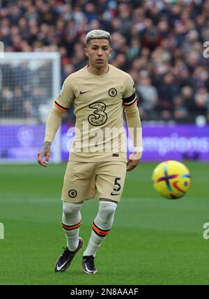 London, Großbritannien. 11. Februar 2023. Chelsea's Enzo Fernandez während des Fußballspiels der englischen Premier League zwischen West Ham United und Chelsea im Londoner Stadion am 11. Februar 2023 Gutschrift: Action Foto Sport/Alamy Live News Stockfoto