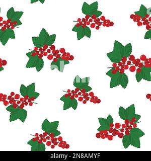 Nahtloses Vektormuster mit realistischer roter Johannisbeere mit Blättern. Leuchtend saftiges Beerenmuster für Lebensmittelverkäufe Stock Vektor