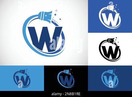 Designvorlage für das Logo des Reinigungsservice Buchstabe W, Symbol für das Logo des Reinigungsunternehmens. Stock Vektor