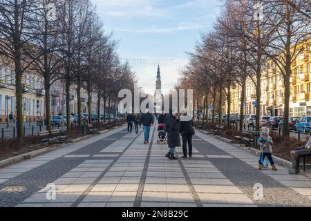 Czestochowa, Polen - 01. Januar 2023: Stadt Częstochowa am ersten Weihnachtsfeiertag. Reisen Stockfoto