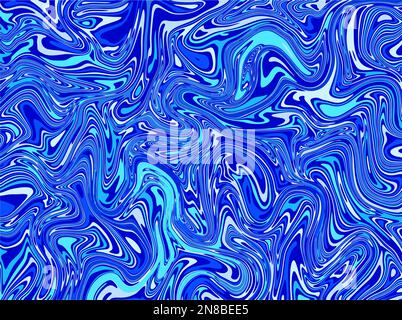 Blaue Welle in Marmortinte, Acryl. Abstrakte Wasserströmungsmalerei. Stock Vektor