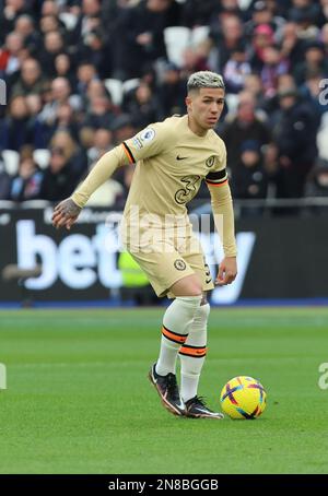 London, Großbritannien. 11. Februar 2023. Chelsea's Enzo Fernandez während des Fußballspiels der englischen Premier League zwischen West Ham United und Chelsea im Londoner Stadion am 11. Februar 2023 Gutschrift: Action Foto Sport/Alamy Live News Stockfoto