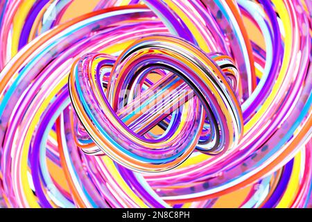 3D-Illustration, transparente Täuschung isometrische abstrakte Formen bunte Formen, die miteinander verflochten sind Stockfoto