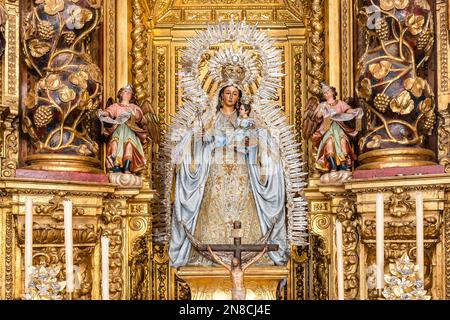 Bild von Madre de Dios del Rosario (Mutter Gottes des Rosenkranzes), Patrona de Capataces y Costaleros (Schutzpatron der Vorarbeiter und Träger) im Inneren des Pa Stockfoto