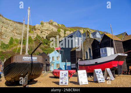 Hastings, Maritime Quarter, Historic Boats, Rock A Nore Outdoor Museum, East Sussex, Großbritannien Stockfoto