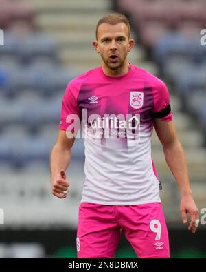 Wigan, Großbritannien. 11. Februar 2023. Jordan Rhodes #9 of Huddersfield Town während des Sky Bet Championship-Spiels Wigan Athletic vs Huddersfield Town im DW Stadium, Wigan, Großbritannien, 11. Februar 2023 (Foto von Steve Flynn/News Images) in Wigan, Großbritannien, am 2./11. Februar 2023. (Foto: Steve Flynn/News Images/Sipa USA) Guthaben: SIPA USA/Alamy Live News Stockfoto