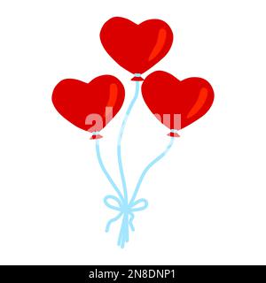 Rote herzförmige Ballons mit blauem Band, Designelement für Valentinstag, Vektordarstellung Stock Vektor