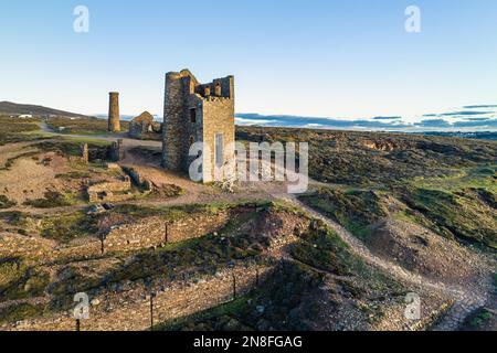 Wheal Coates Tin Mine Walk from a drone, Saint Agnes, Cornwall, England Stockfoto