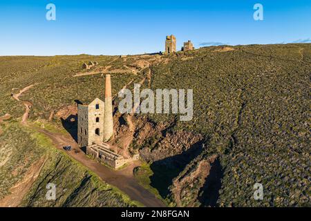 Wheal Coates Tin Mine Walk from a drone, Saint Agnes, Cornwall, England Stockfoto