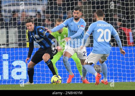 ROM - (l-r) Hans Hateboer von Atalanta Bergamo, Elseid Hysay von SS Lazio , Mattia Zaccagni von SS Lazio während der italienischen Serie Ein Spiel zwischen SS Lazio und Atalanta BC im Stadion Olimpico am 11. Februar 2023 in Rom, Italien. AP | niederländische Höhe | GERRIT VON KÖLN Stockfoto