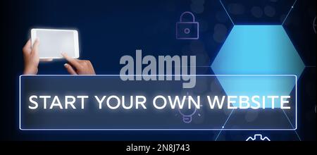 Handschriftlicher Text Erstellen Sie Ihre eigene Website. Konzeptfotos dienen als Erweiterung einer Visitenkarte einer persönlichen Website Stockfoto