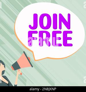 Schreiben Text anzeigen Join Free. Begriff bezeichnet die Handlung oder den Fall des Beitritts zu einer Gruppe oder Organisation Stockfoto