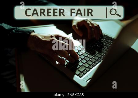 Inspiration mit dem Schild „Career Fair“. Business Showcase eine Veranstaltung, bei der Arbeitsuchende mit möglichen Arbeitgebern zusammentreffen können Stockfoto