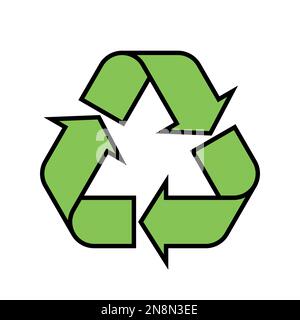 Universal Recycling Symbol. Thema: Geringer oder gar kein Abfall, klare Energie, Schutz natürlicher Ressourcen, Schutz natürlicher Ökosysteme oder ökologische Nachhaltigkeit des Planeten. Grünes, flaches Vektorsymbol. Stock Vektor