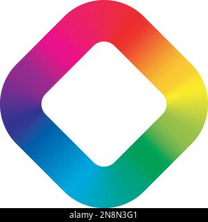 Farbenfroher Rautenrahmen mit Regenbogengradienten und abgerundeten Ecken. Vektordarstellung mit Regenbogen-Lichtspektrum-Gradient Stock Vektor