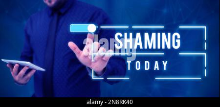 Textzeichen mit Schande. Ein Wort für Schande, Demütigung oder Misstrauen durch öffentliche Entblößung Stockfoto