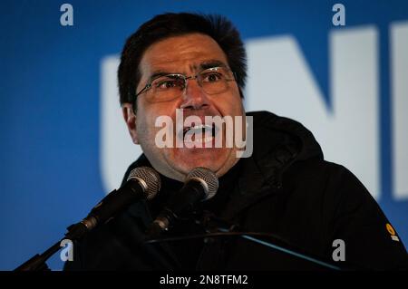 Rom, Italien. 10. Februar 2023. Abschluss des Wahlkampfes des Mitte-Links-Kandidaten Alessio Damanto für das Amt des Präsidenten der Region Latium. (Foto: Andrea Ronchini/Pacific Press) Kredit: Pacific Press Media Production Corp./Alamy Live News Stockfoto