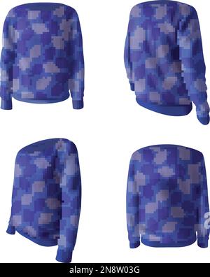 Unisex Sweatshirt realistisches Modell in blauer isolierter Vektordarstellung Stock Vektor