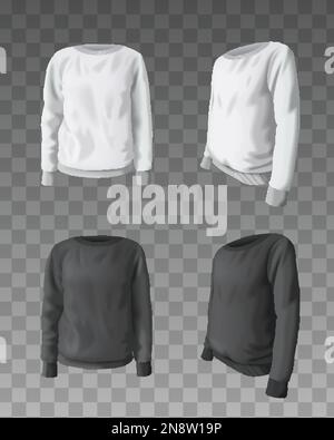 Realistisches Sweatshirt-Modell in Weiß und Schwarz auf transparenter, isolierter Vektordarstellung mit transparentem Hintergrund Stock Vektor