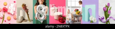 Festliche Collage zur Feier des Internationalen Frauentags Stockfoto