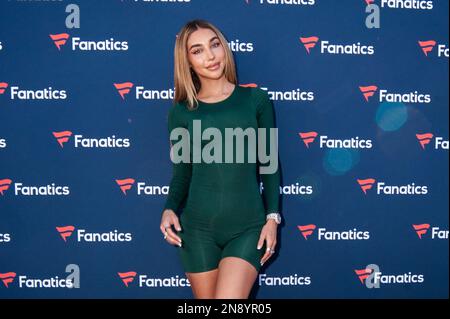 Phoenix, USA. 11. Februar 2023. Chantel Jeffries läuft auf dem roten Teppich bei Michael Rubins Star-Studded Fanatics Super Bowl LVII Party, die am 11. Februar 2023 im Arizona Biltmore, Einem Waldorf Astoria Resort in Phoenix, Arizona, stattfindet. (Foto: TJ Roth/Sipa USA) Guthaben: SIPA USA/Alamy Live News Stockfoto