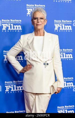 Santa Barbara, USA. 11. Februar 2023. Jamie Lee Curtis kommt am 11. Februar 2023 zum Santa Barbara International Film Festival Red Carpet 2023 und erhält den Maltin Modern Master Award im Arlington Theatre in Santa Barbara, Kalifornien. (Foto: Rod Rolle/Sipa USA) Guthaben: SIPA USA/Alamy Live News Stockfoto